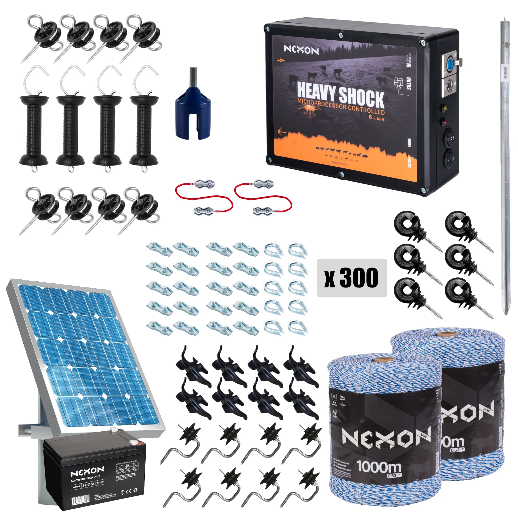 NEXON HeavyShock PRO 2.5 J solar electric fence kit with 2000 m BASIC wire