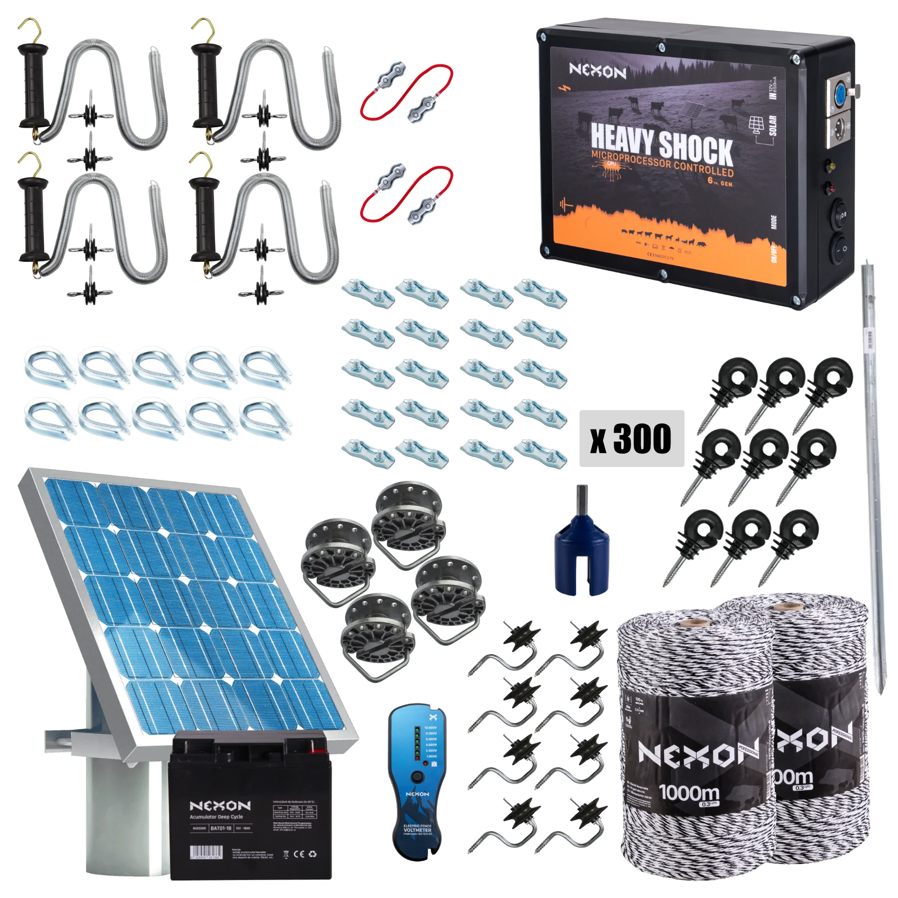 NEXON HeavyShock PRO 5 J complete solar electric fence kit with 2000 m wire