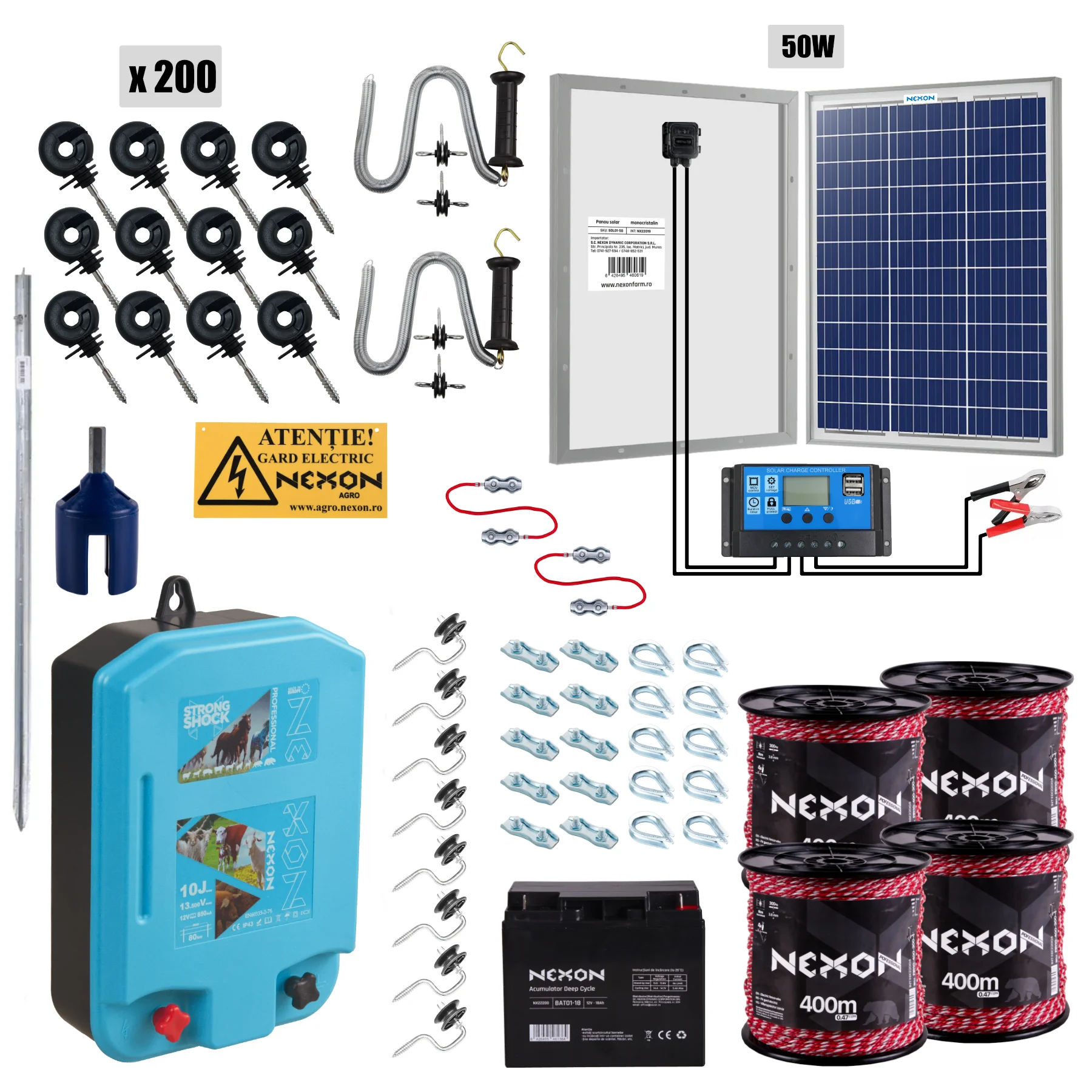 NEXON FAVORIT StrongShock 10 J solar electric fence kit with battery and 1600 m wire