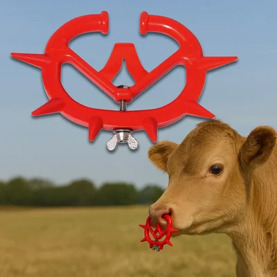 Small anti-suckling nose ring for calves, red