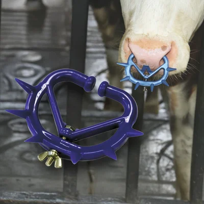 Medium anti-suckling nose rings for calves and young cattle, blue, set of 5