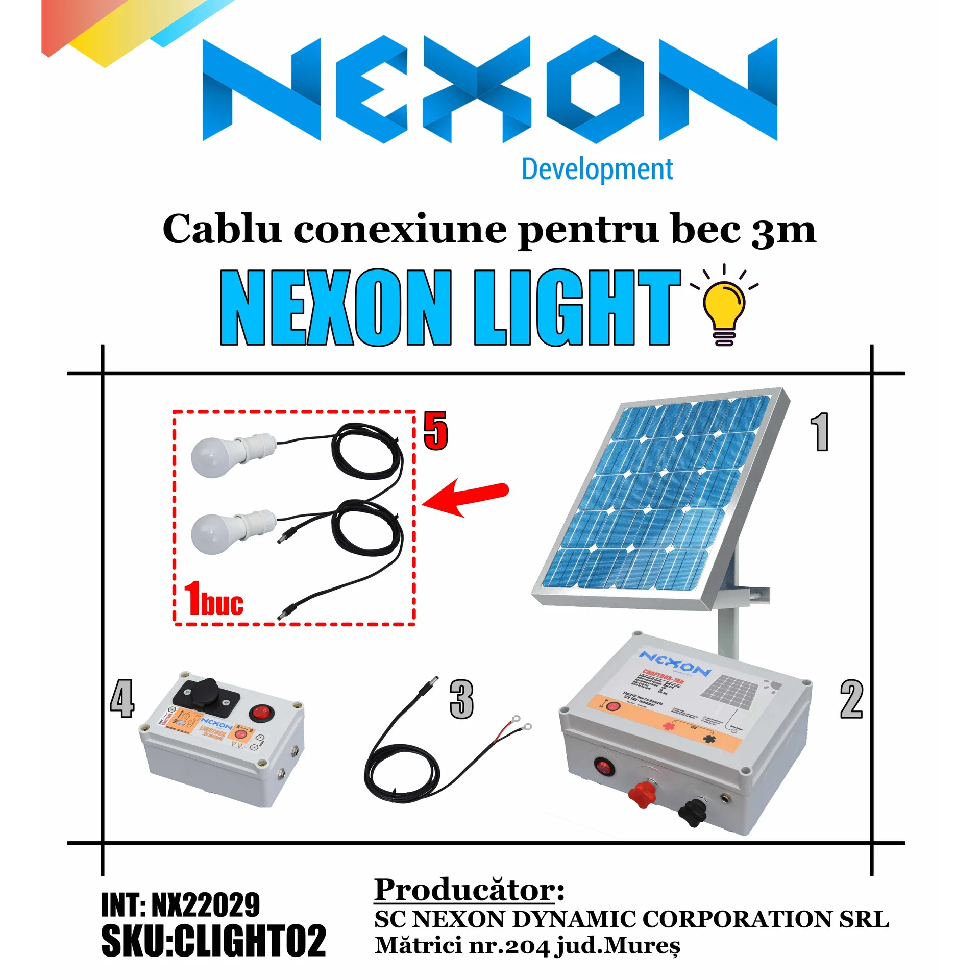 Bec LED NEXON LIGHT, 9 W, E27, 12 V, cu cablu JACK de 3 m
