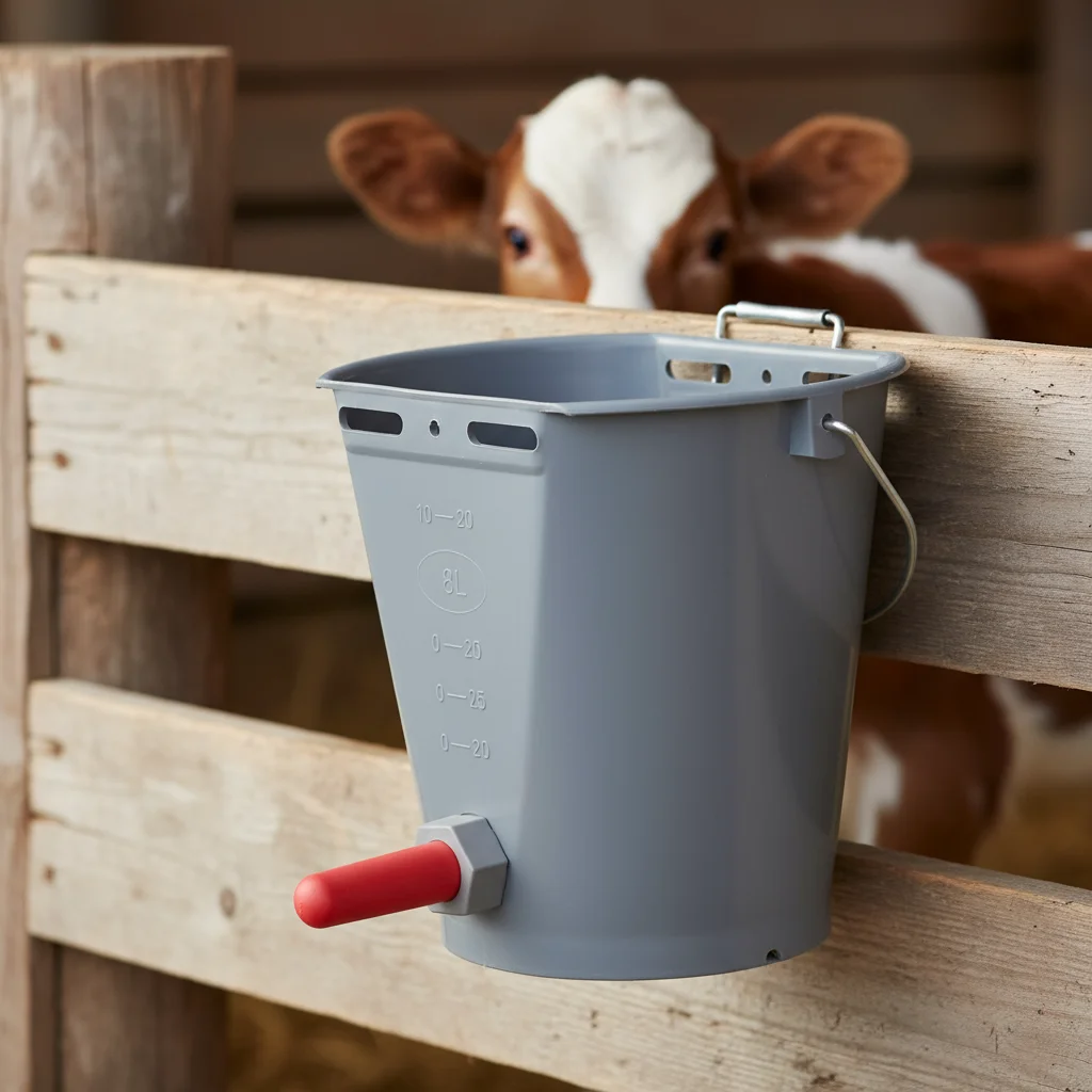 Calf feeding bucket with Super-Teat, 8 L, grey