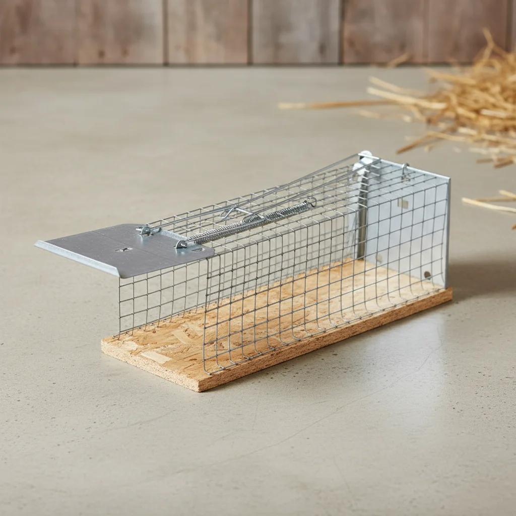 Luna live-capture rat trap in galvanised steel, 27.5 × 9.5 × 9.5 cm