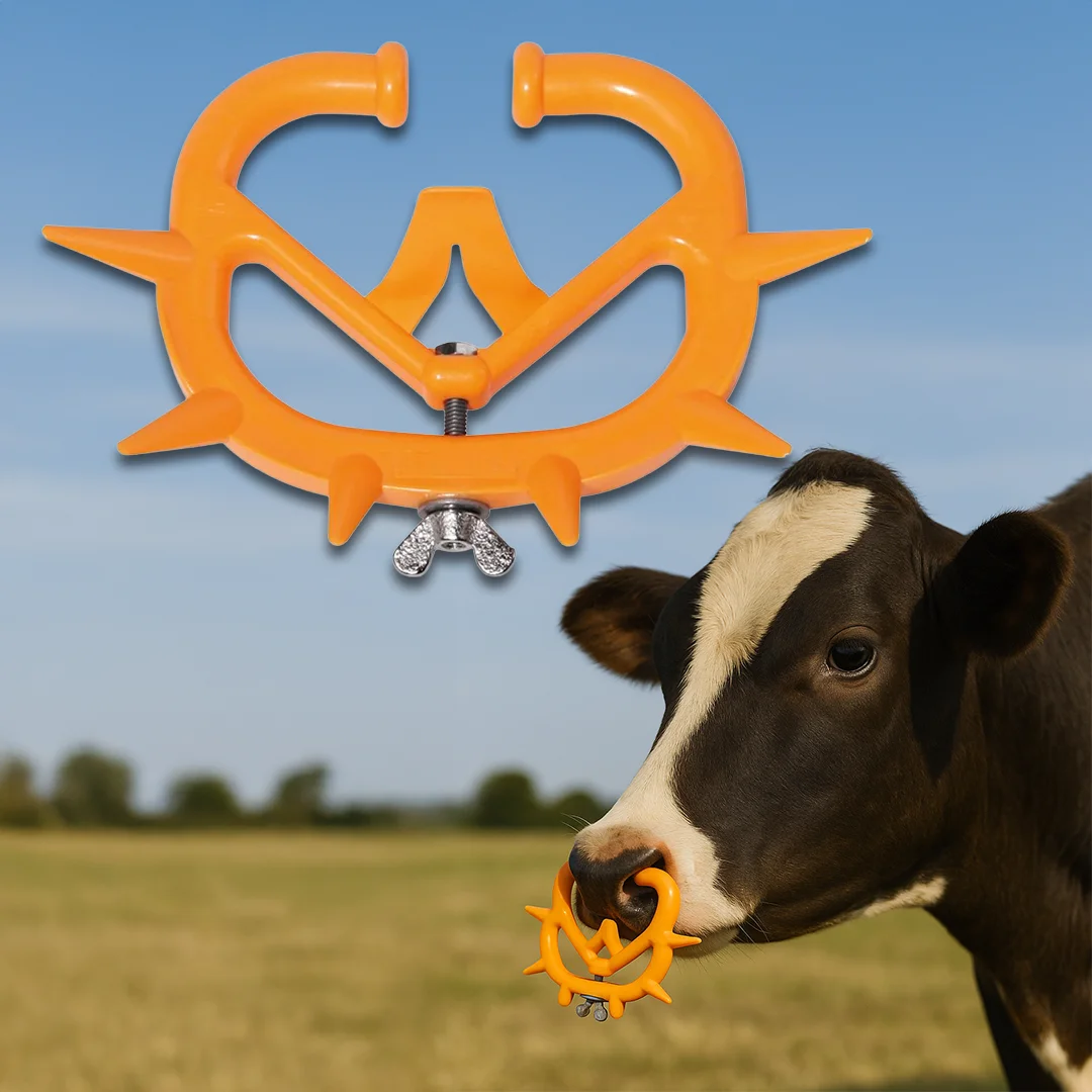 Medium anti-suckling nose ring for cattle, orange