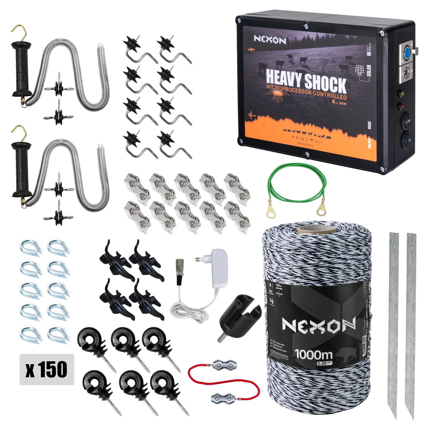 NEXON HeavyShock PRO 2.5 J electric fence kit with 1000 m GUARD wire