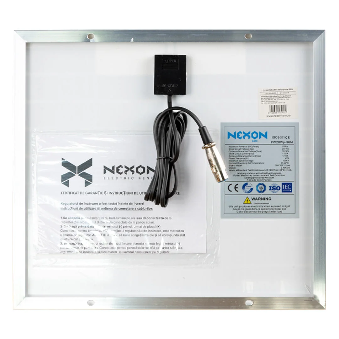 NEXON solar panel for HeavyShock electric fence, 20 W, 12 V