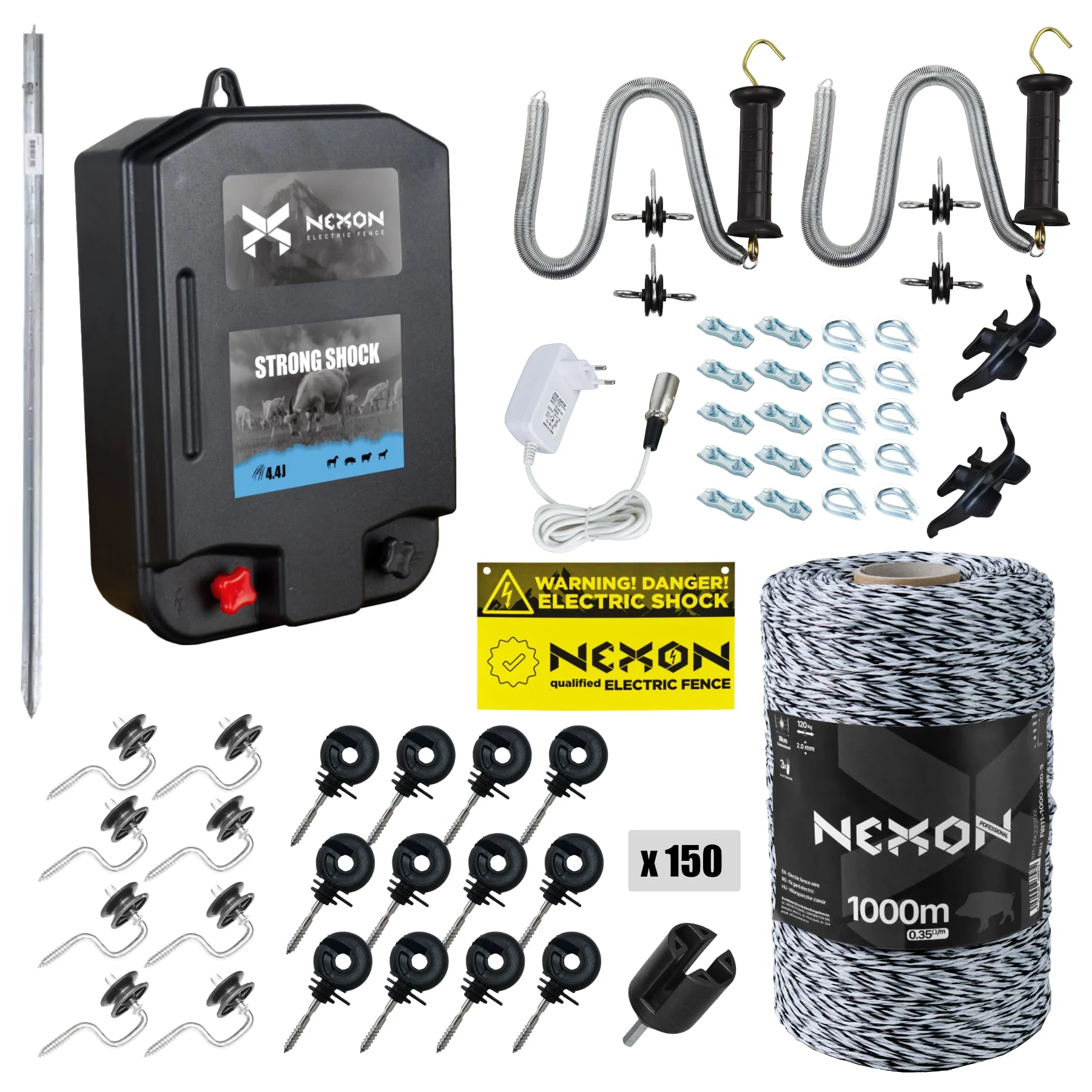 NEXON StrongShock 4.4 J complete electric fence kit with 1000 m GUARD wire