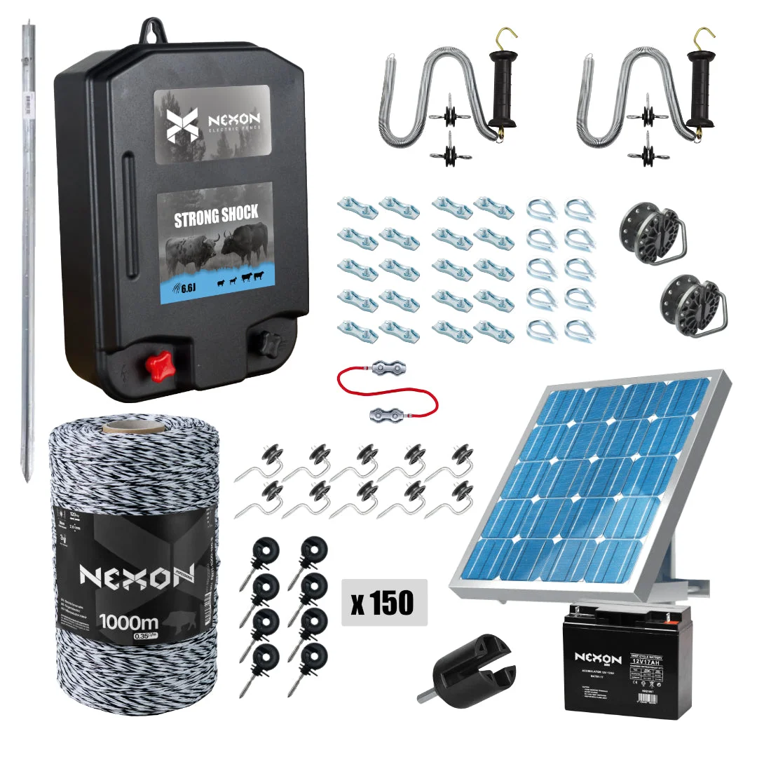 NEXON StrongShock 6.6 J complete solar electric fence kit with 1000 m GUARD wire