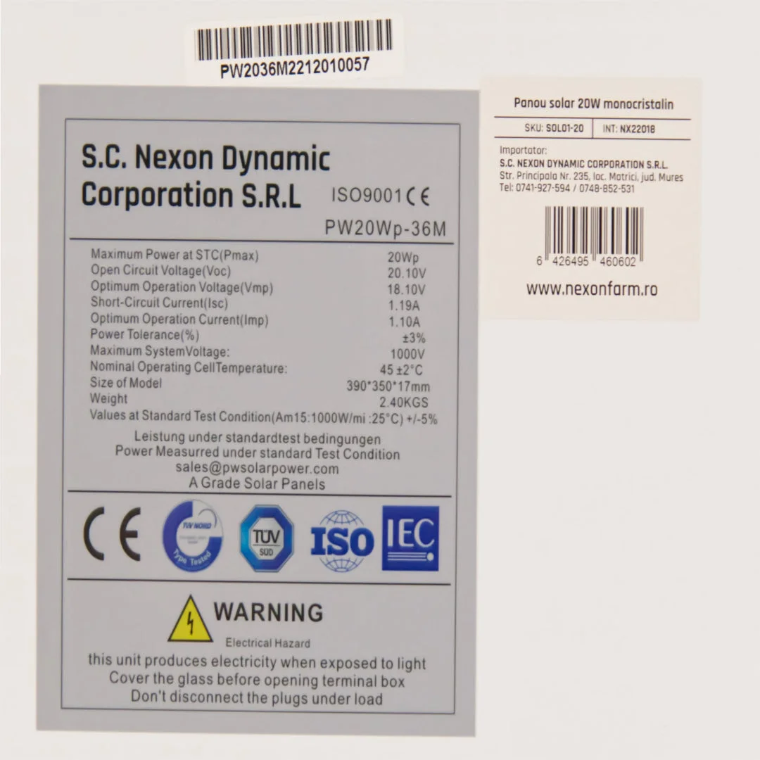 NEXON solar panel for electric fence, 20 W, without mounting bracket