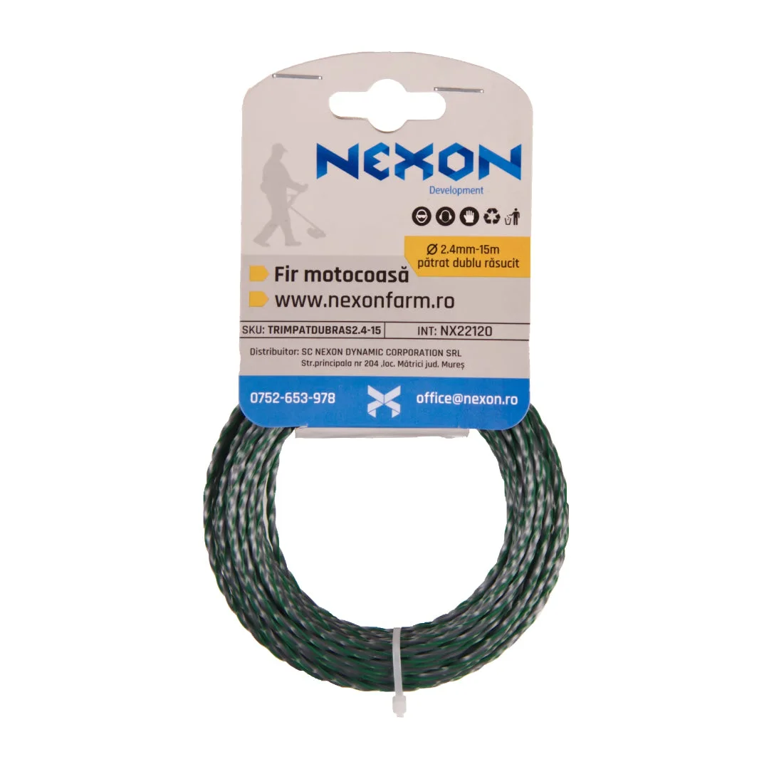 Fir pătrat dublu răsucit pentru motocoasă 2,4 mm x 15 m NEXON