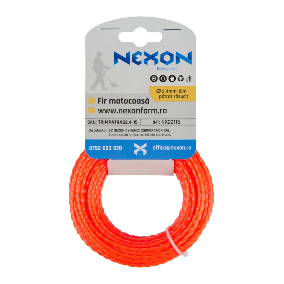 Fir pătrat răsucit pentru motocoasă NEXON, 2,4 mm × 15 m