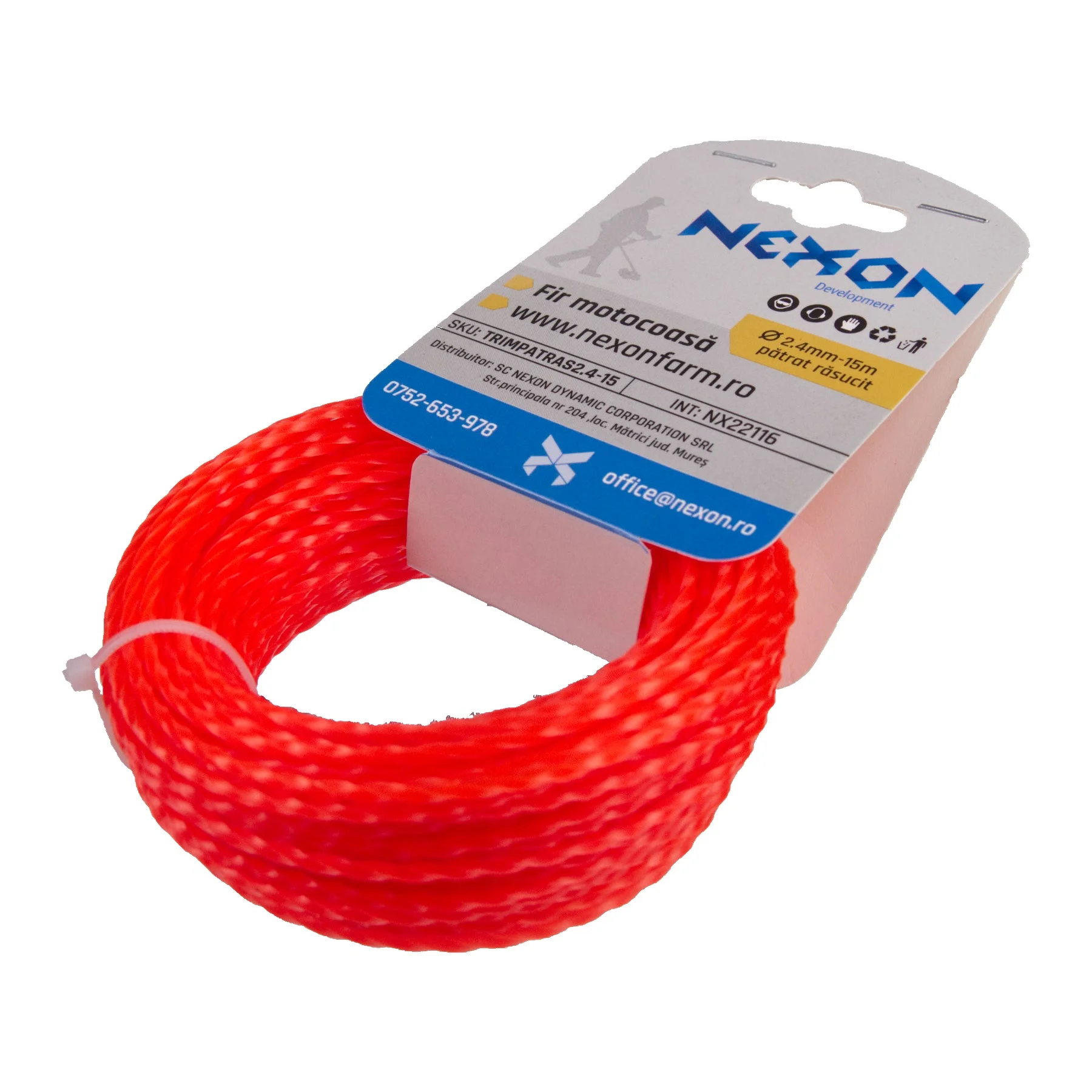 Fir pătrat răsucit pentru motocoasă NEXON, 2,4 mm × 15 m