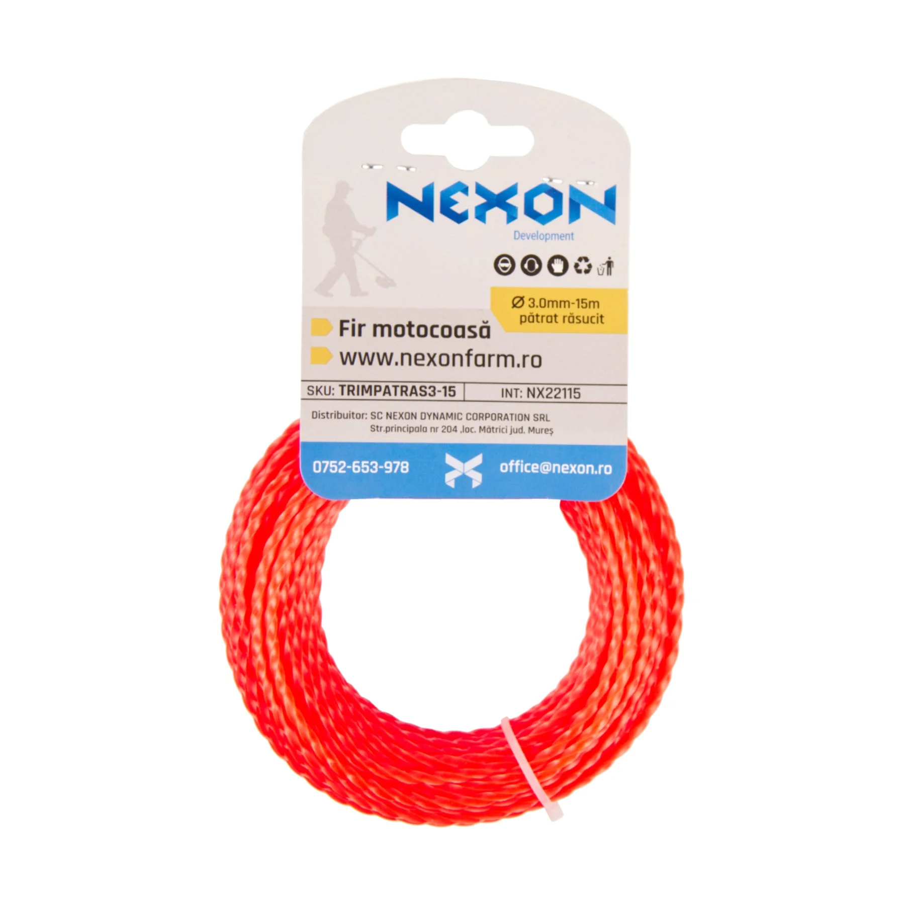 Fir pătrat răsucit pentru motocoasă NEXON, 3 mm × 15 m