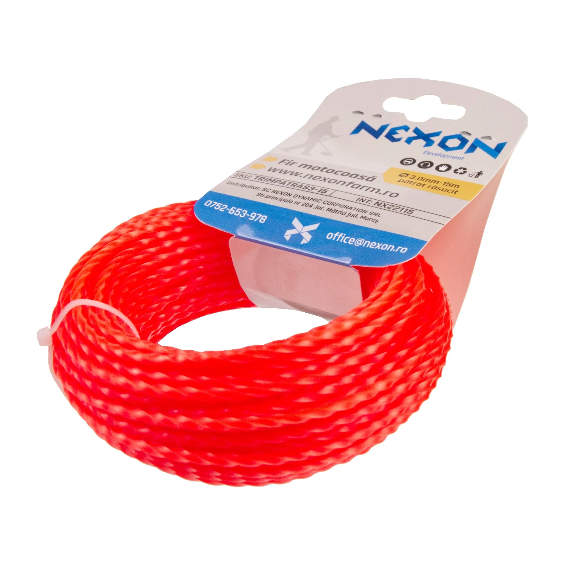 Fir pătrat răsucit pentru motocoasă NEXON, 3 mm × 15 m
