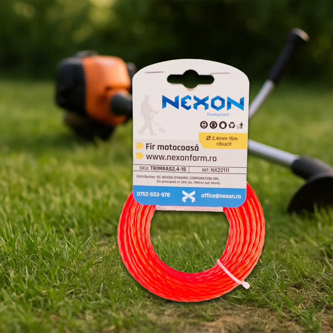 Fir răsucit cu profil pătrat pentru motocoasă NEXON, 2,4 mm × 15 m