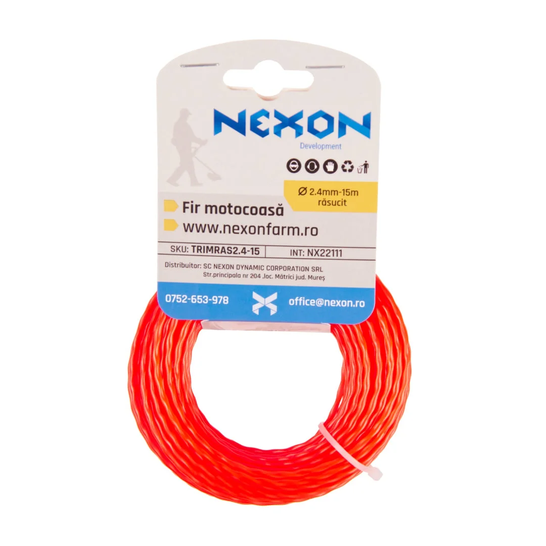 Fir răsucit cu profil pătrat pentru motocoasă NEXON, 2,4 mm × 15 m