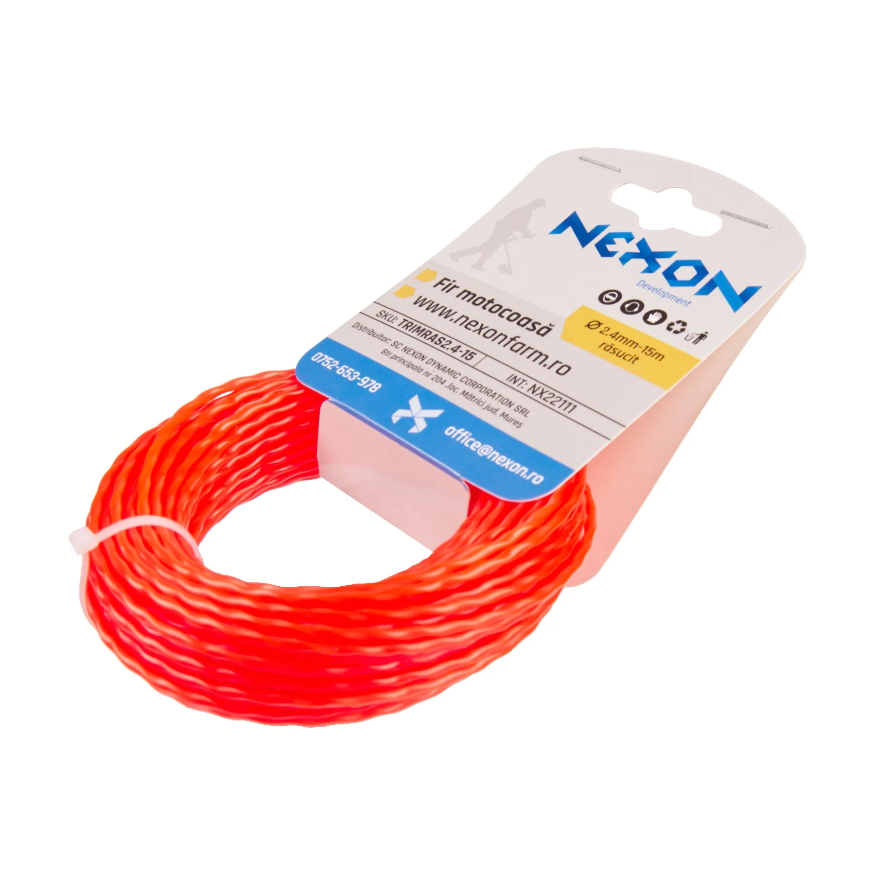 Fir răsucit cu profil pătrat pentru motocoasă NEXON, 2,4 mm × 15 m
