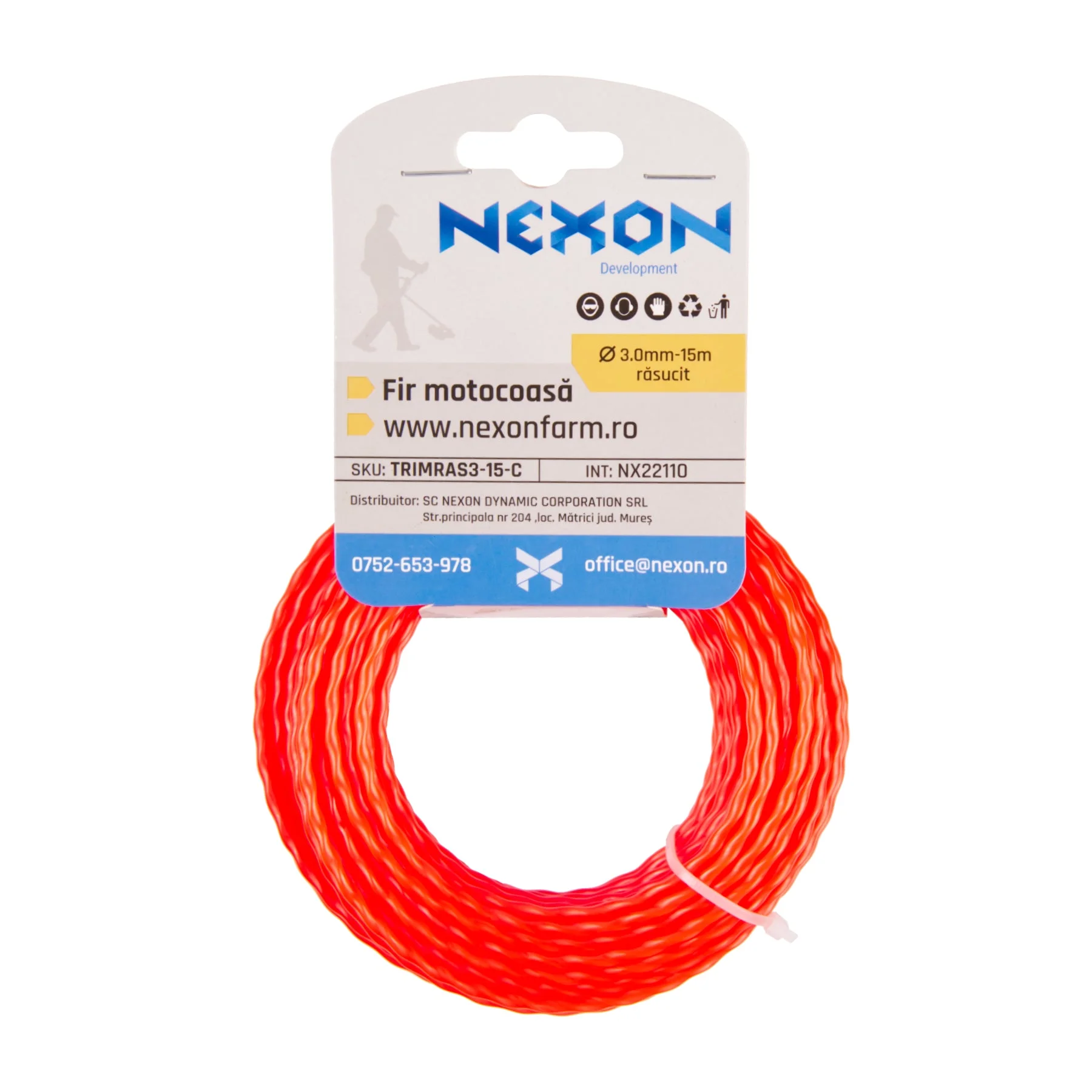 Fir răsucit cu profil pătrat pentru motocoasă NEXON, 3 mm × 15 m