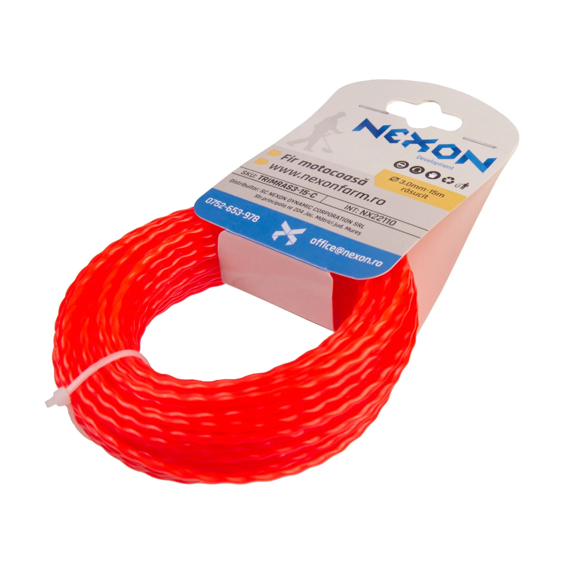 Fir răsucit cu profil pătrat pentru motocoasă NEXON, 3 mm × 15 m