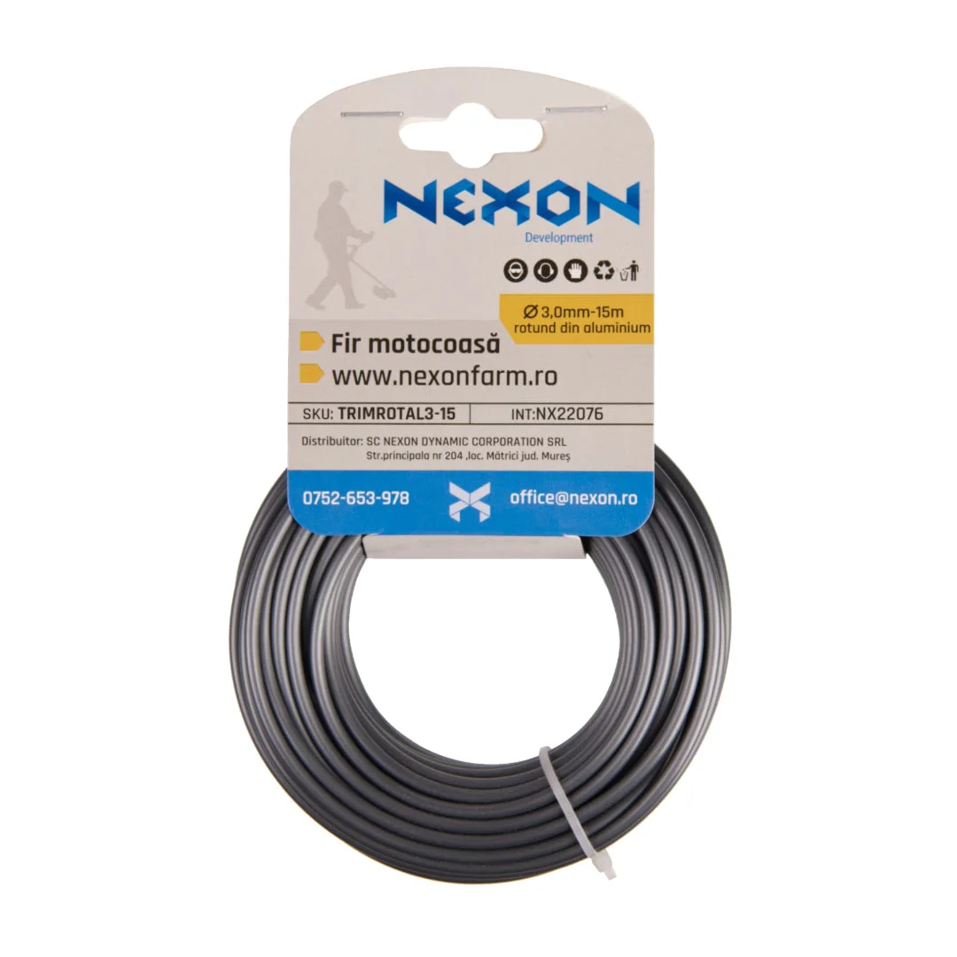 Fir rotund cu aluminiu pentru motocoasă NEXON, 3 mm × 15 m