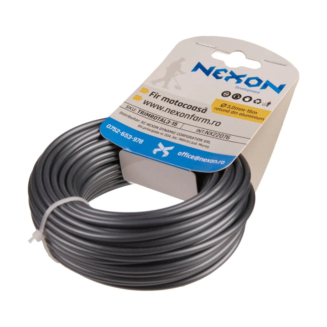 Fir rotund cu aluminiu pentru motocoasă NEXON, 3 mm × 15 m