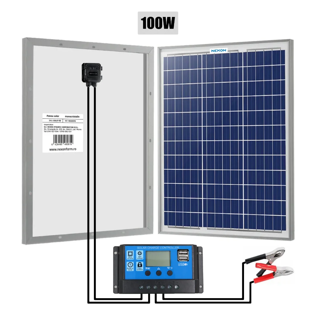 NEXON solar panel for electric fence, 100 W, with 10 A PWM charge controller