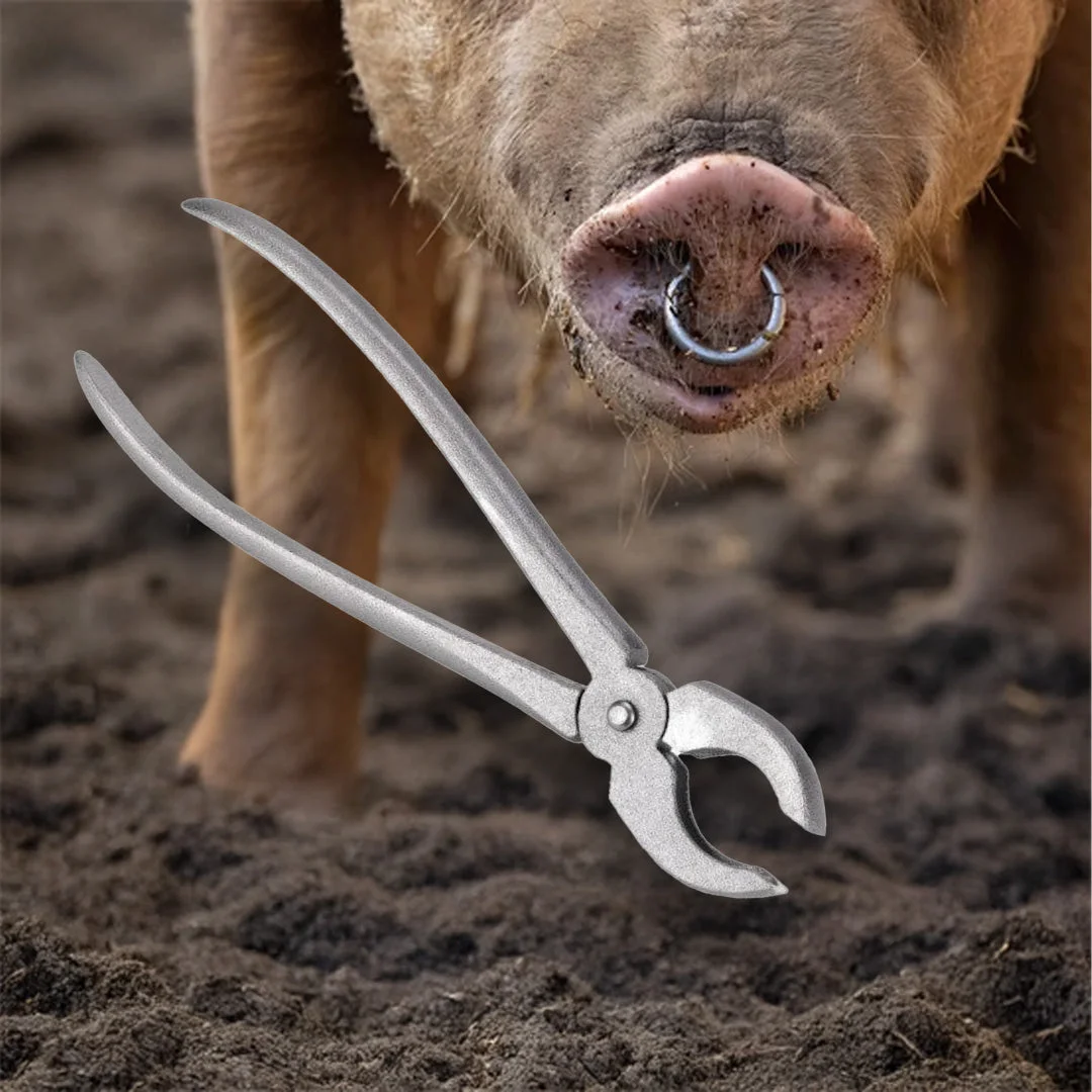 Metal nose ring applicator pliers for pigs, 250 mm