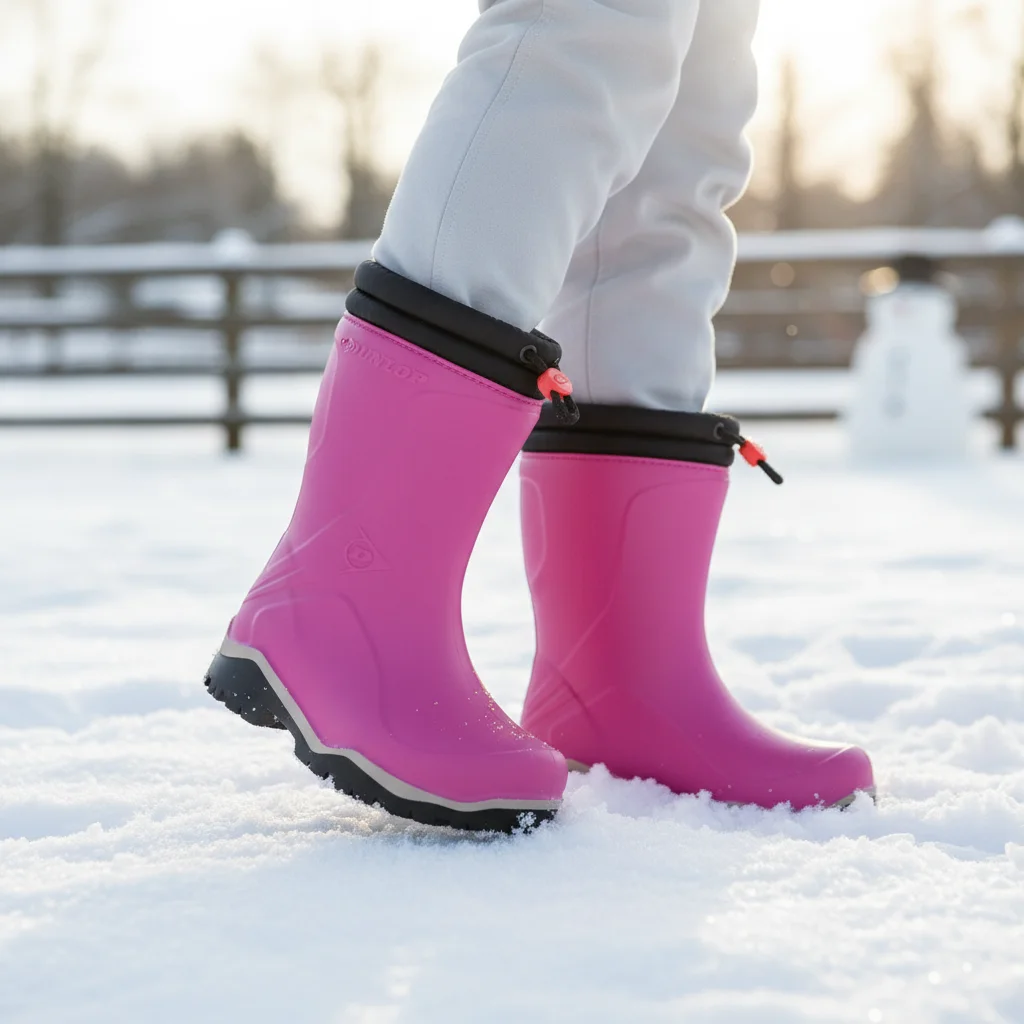 Cizme de cauciuc pentru copii Dunlop Blizzard, roz/negru, cu căptușeală