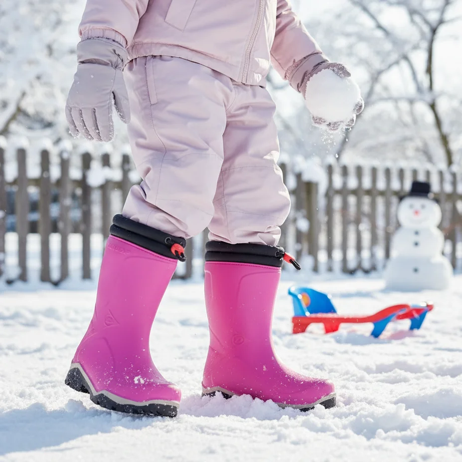 Cizme de cauciuc pentru copii Dunlop Blizzard, roz/negru, cu căptușeală