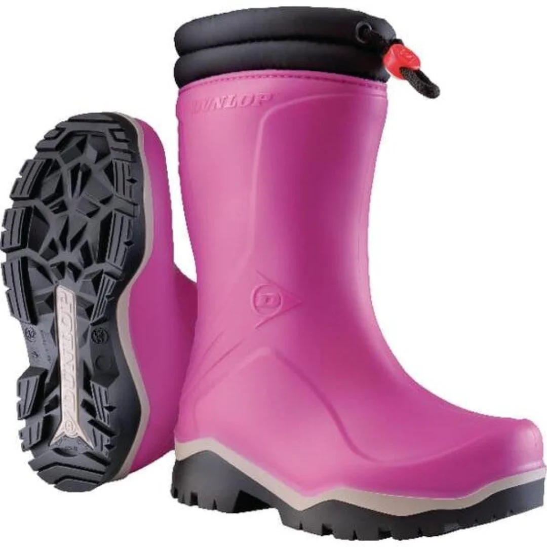 Cizme de cauciuc pentru copii Dunlop Blizzard, roz/negru, cu căptușeală