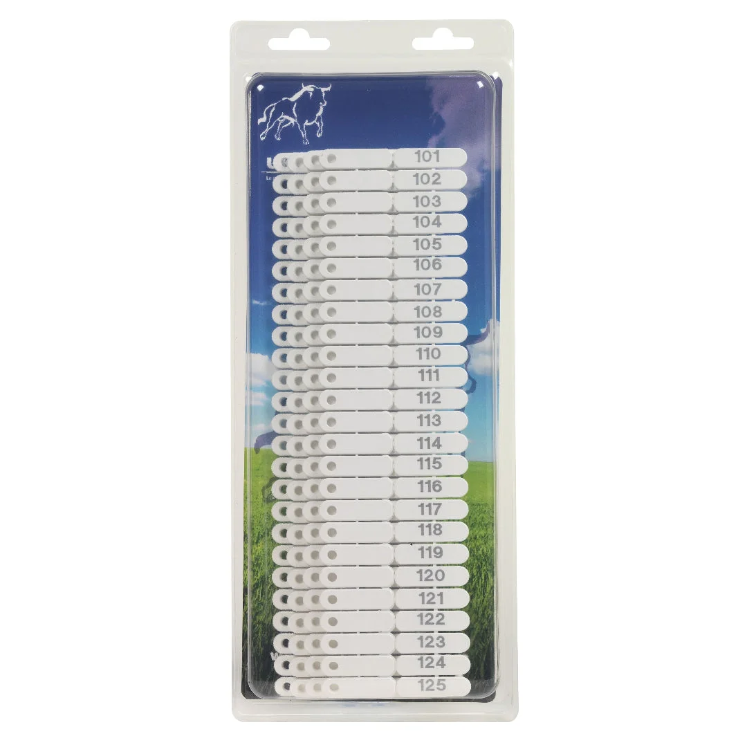 Ear tags numbered 1–100 for sheep, goats and pigs, white, set of 100