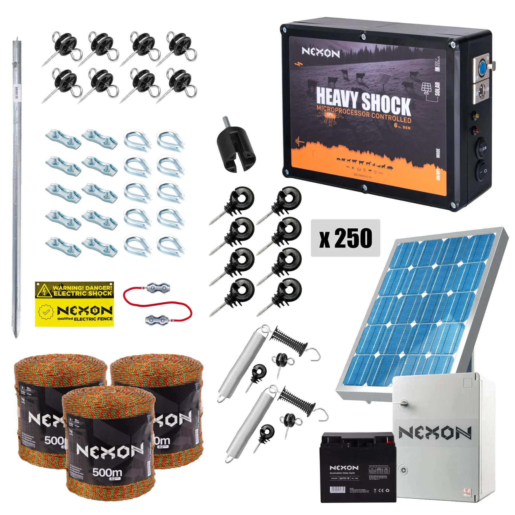 NEXON HeavyShock PRO 5 J complete solar electric fence kit with protective box and 1500 m ULTRA wire