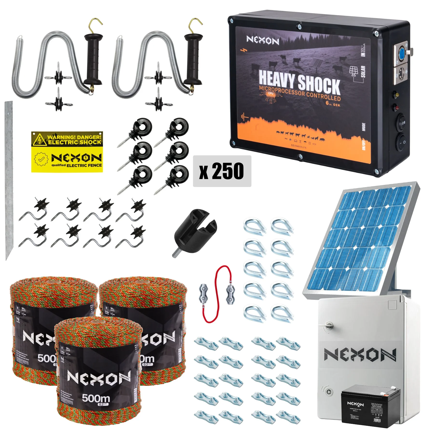 NEXON HeavyShock PRO 2.5 J complete solar electric fence kit with protective box and 1500 m ULTRA wire