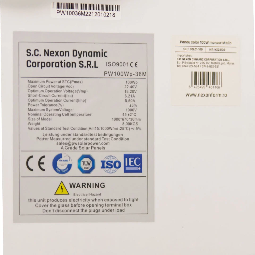 NEXON solar panel for electric fence, 100 W, without mounting bracket