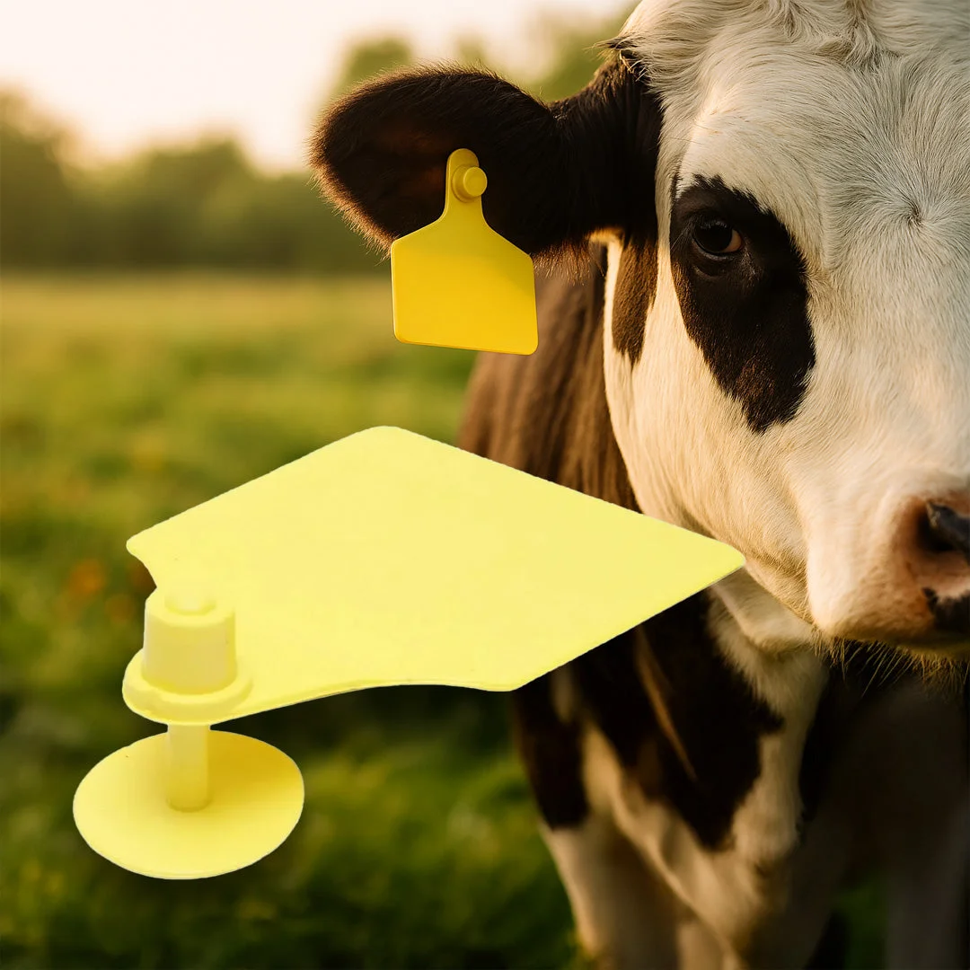 Visual cattle ear tags, yellow, 64 × 95 mm, set of 10