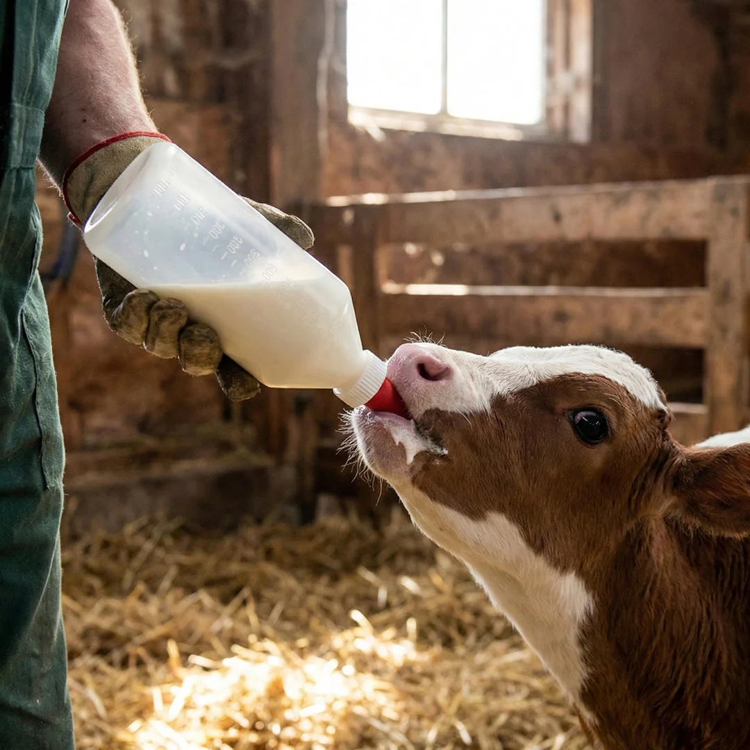 Calf feeding bottle with teat, 1 L