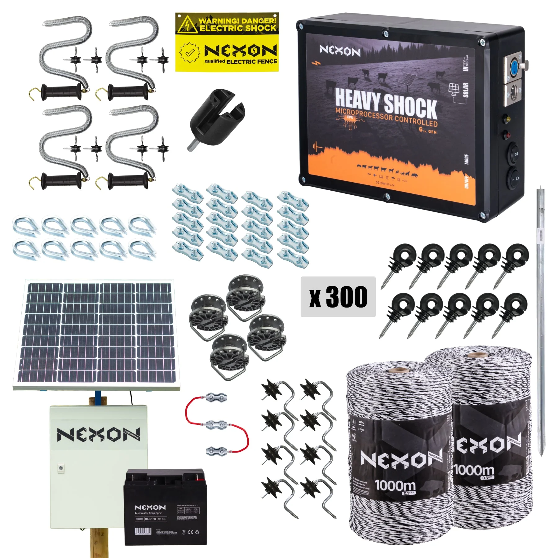 NEXON HeavyShock PRO 5 J complete solar electric fence kit with protective box and 2000 m wire