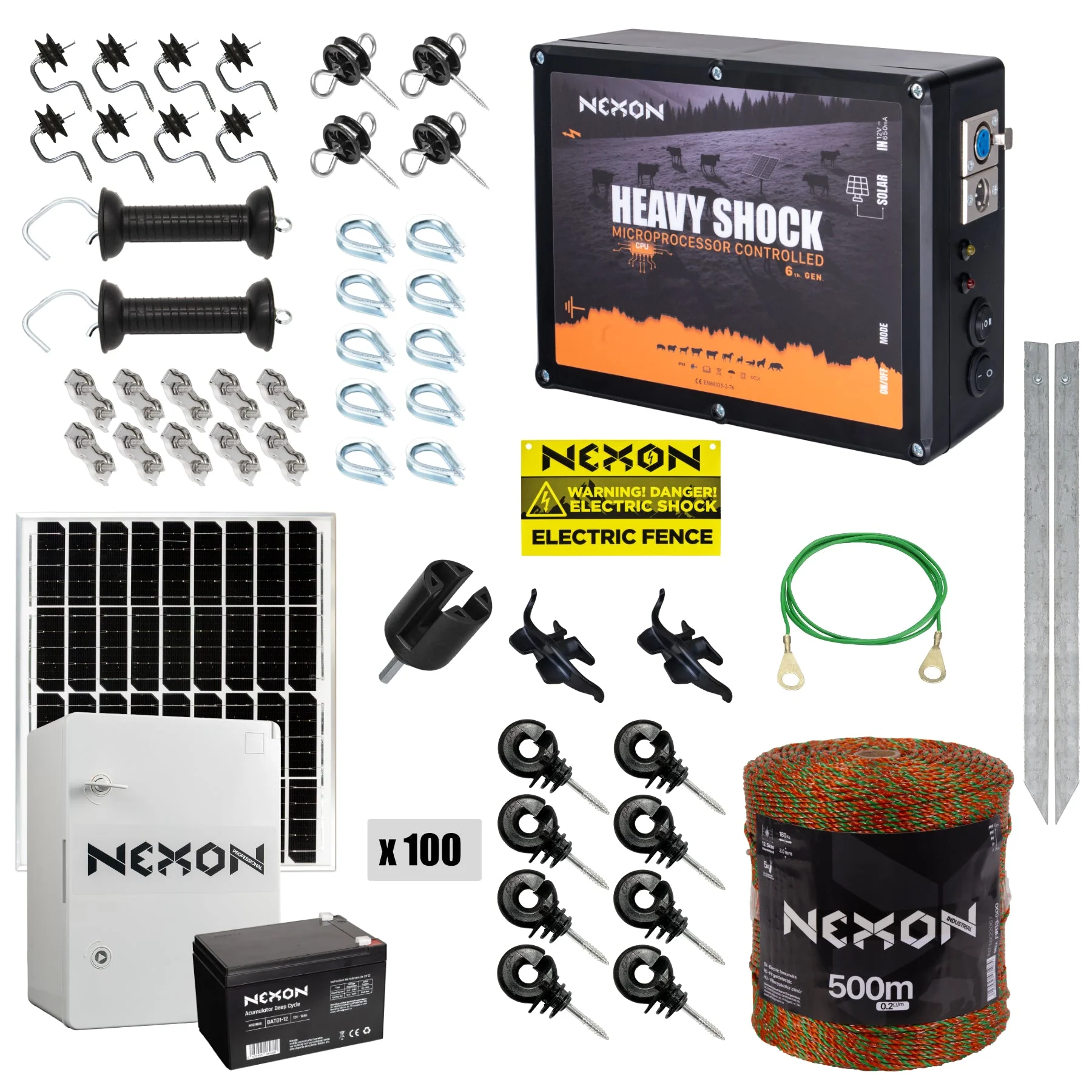 NEXON HeavyShock PRO 2.5 J solar electric fence kit with protective box and 500 m ULTRA wire