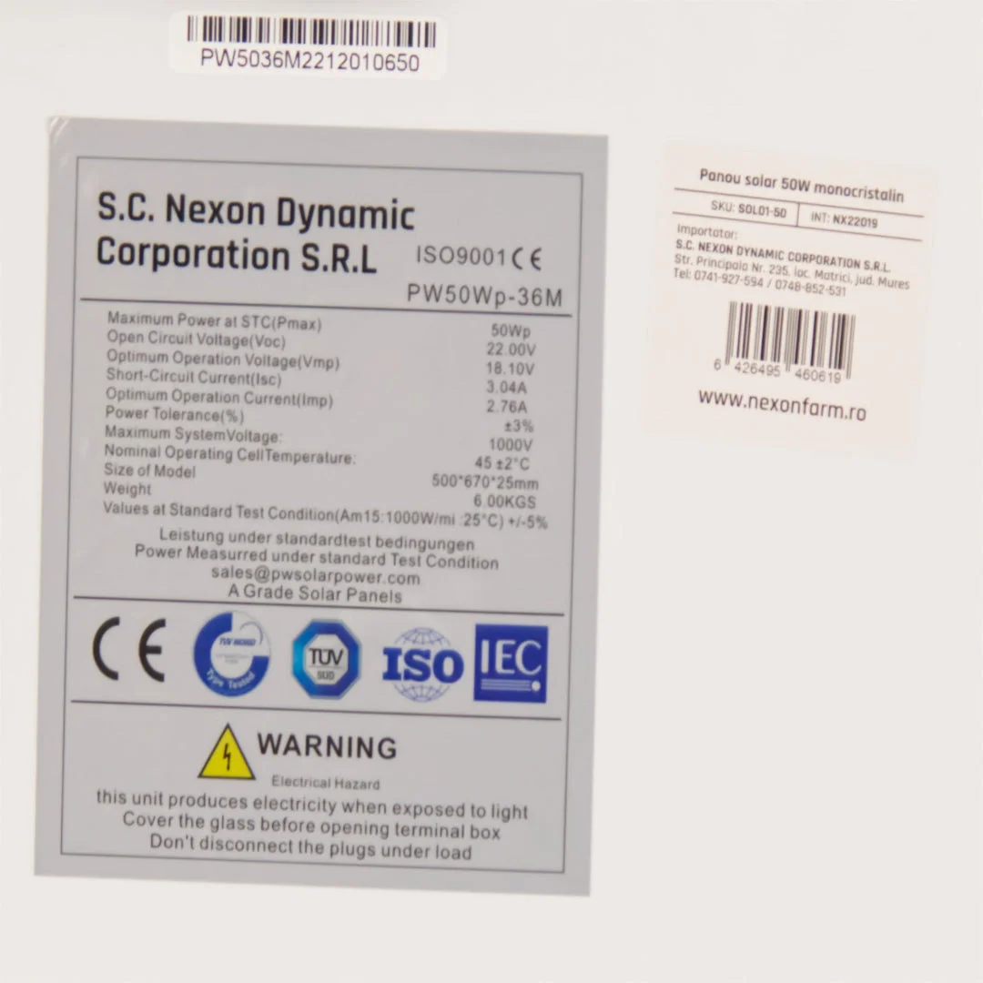 NEXON solar panel for electric fence, 50 W, without mounting bracket