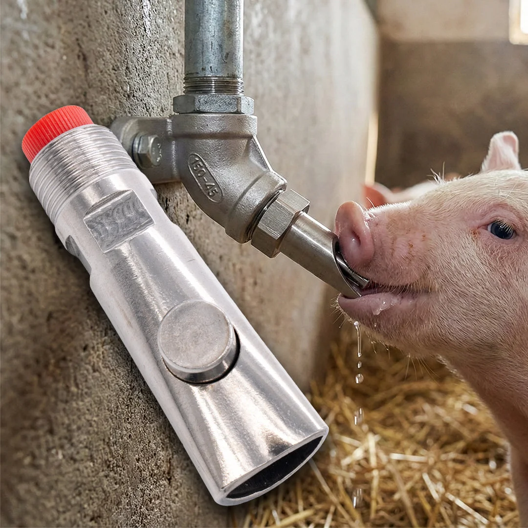 Stainless steel ball drinking nipple for pigs and calves, 85 × 21 mm