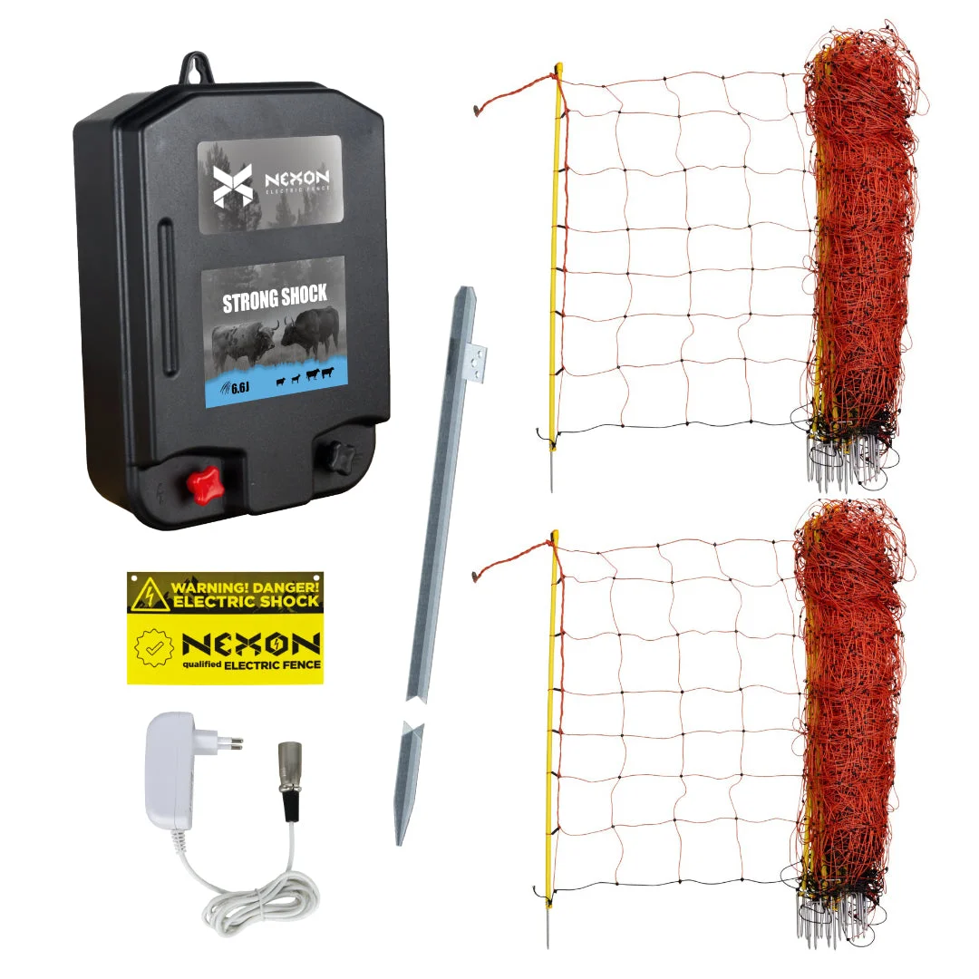 NEXON StrongShock 6.6 J electric fence netting kit, 100 m