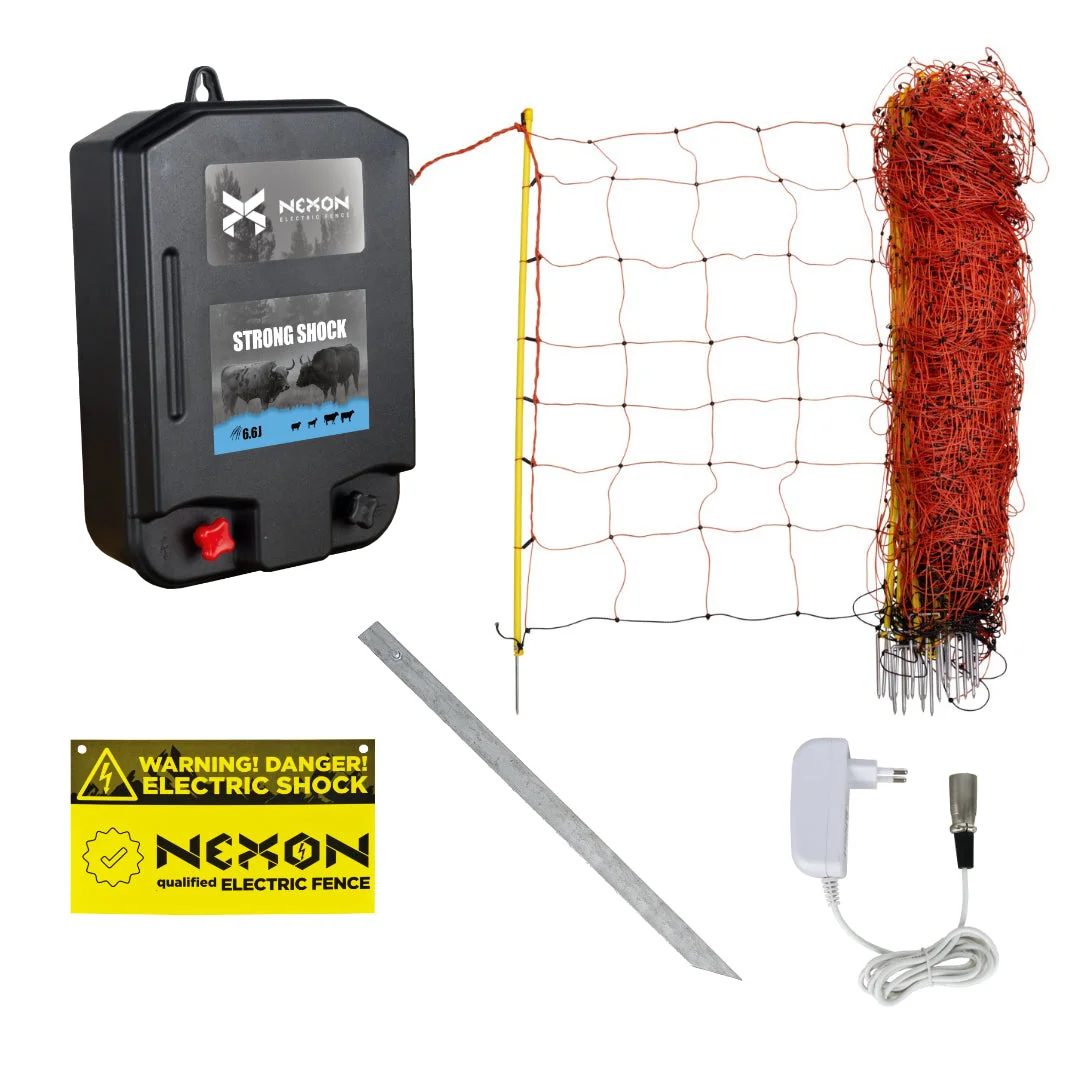 NEXON StrongShock 6.6 J electric fence netting kit, 50 m