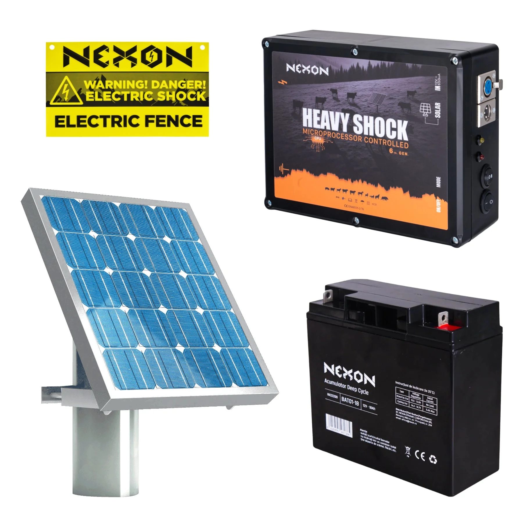 NEXON HeavyShock PRO 5 J solar electric fence kit with battery