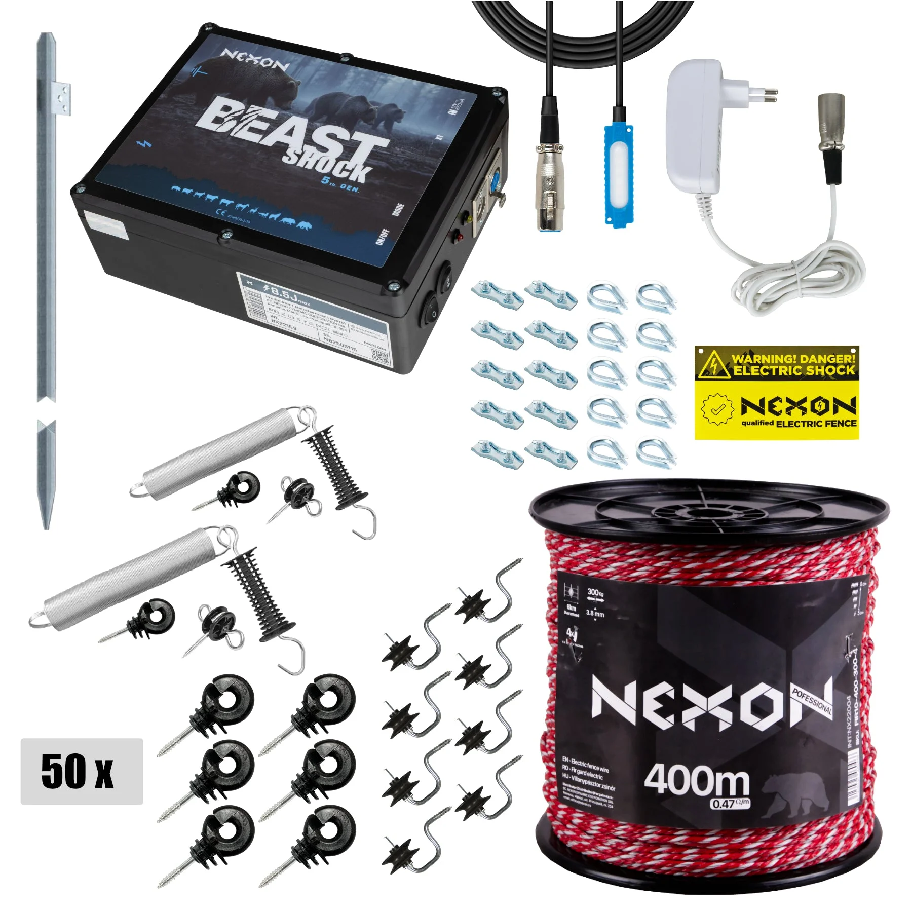 NEXON BeastShock 8.5 J electric fence kit for beekeepers with 400 m PROFESSIONAL wire