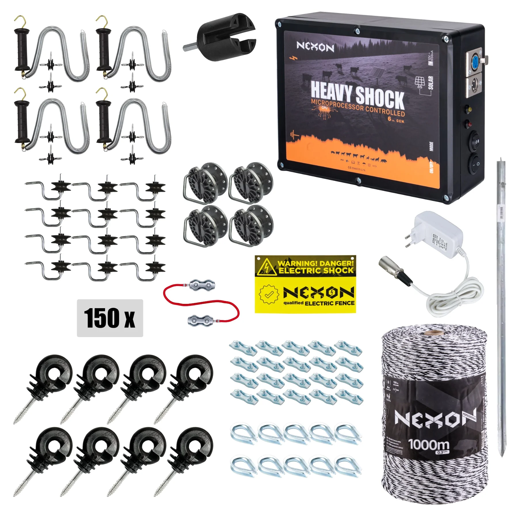 NEXON HeavyShock PRO 5 J electric fence kit with 1000 m PROFESSIONAL wire