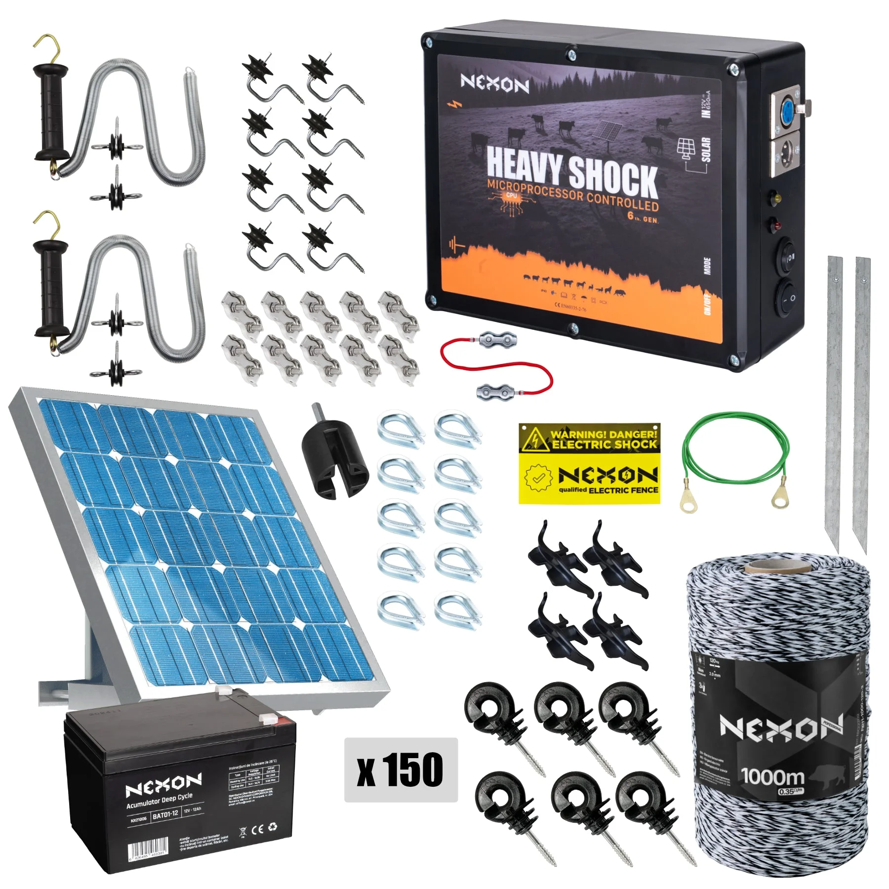NEXON HeavyShock PRO 2.5 J solar electric fence kit with 1000 m GUARD wire